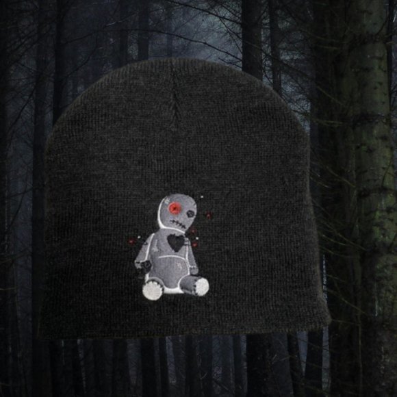 Beanie Hat Gothic Embroidered Beanie Voodoo Doll Theme Hat for Men Hat for Women - Picture 5 of 5